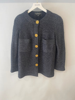 Chanel Vintage Navy Blue Tweed Jacket with Gold Chain Buttons Size FR 36 (UK 8)