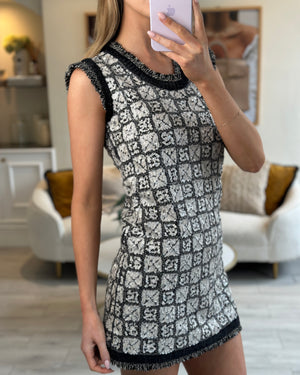 Chanel Black, White Sequin Sleeveless Dress with Frayed Edge Detail Size FR 34 (UK6)