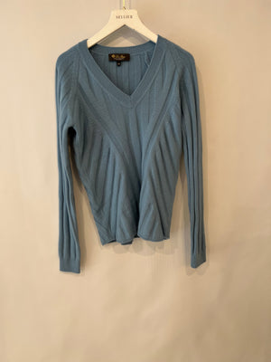 Loro Piana Blue Cashmere V Neck Knitted Jumper Size IT 38 (UK 6)