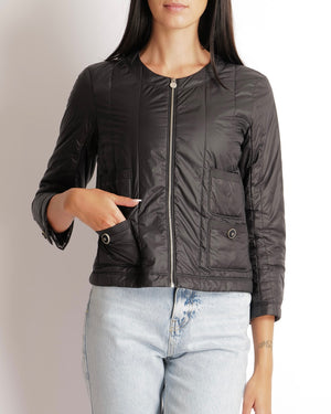 Chanel Black Windbreaker Jacket with Silver Zipper and Black and Silver CC Logo Buttons Size FR 36 (UK 8)
