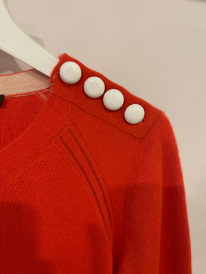 Louis Vuitton Coral Red Cashmere Jumper with White Button Details Size XS (UK 6)