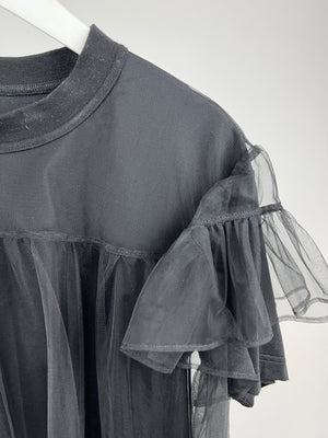 Shushu/Tong Black Round Neck T-Shirt with Tulle Overlay IT 40 (UK 8)