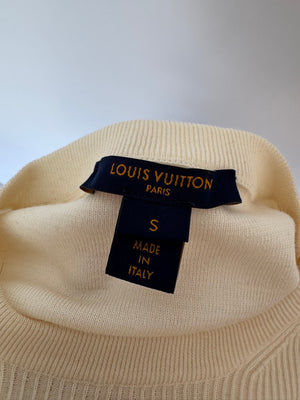 Louis Vuitton Cream Puff Sleeve Fine Knit Top with Logo Button Detail Size S (UK 8)
