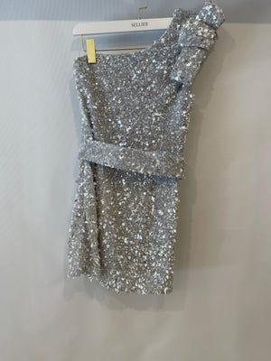 Rachel Gilbert Silver Sequin Embellished Kara Mini Dress Size AU 1 (UK 8) RRP £1,500