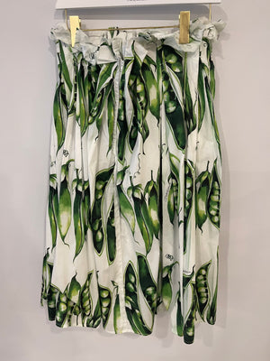 Dolce & Gabbana White and Green Printed Maxi Skirt Size IT 44 (UK 12)