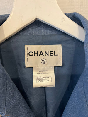 Chanel Cruise 2013 Versailles Denim Blazer Jacket with CC Silver Buttons Size FR 36 (UK 8)