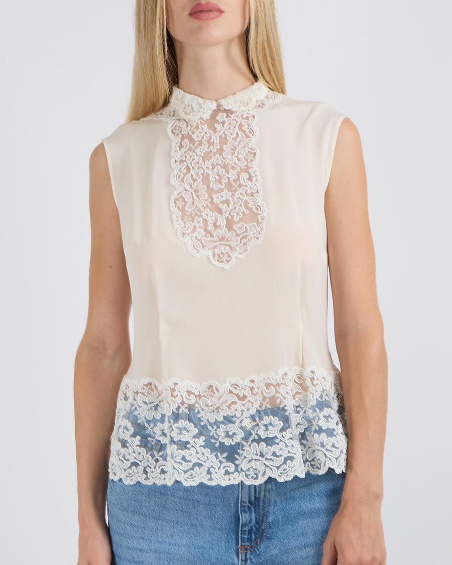 Ermanno Scervino White Silk Shirt Top with Lace Details Size IT 40 (UK 8)