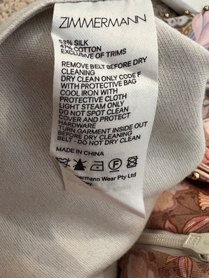 Zimmermann Multi-Colour Silk Floral Belted Shorts with Gold Beaded Trims and Pearl Embellished Buckle Detail Size 0 (UK 8)