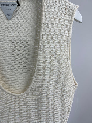 Bottega Cream Open-Knit Cotton Blend Mini Dress Size L (UK 14)
