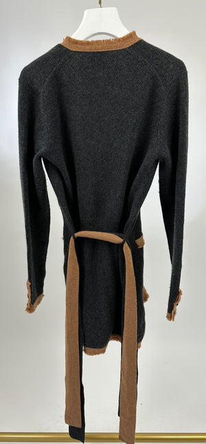 Chanel 06/A Charcoal Long Line Cardigan with Tie Detail FR 38 (UK 10)