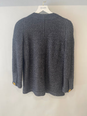 Chanel Vintage Navy Blue Tweed Jacket with Gold Chain Buttons Size FR 36 (UK 8)
