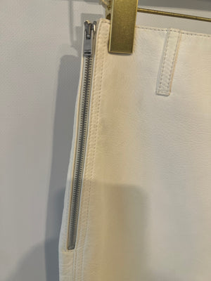 Saint Laurent White Lambskin Leather Mini Skirt with Silver Zipper Detail Size FR 38 (UK 10)