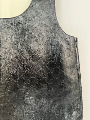 Gucci Black Crinkled GG Embossed Patent Leather Sleeveless Mini Dress Size IT 40 (UK 8)