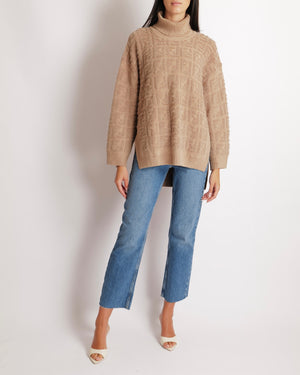 Fendi Beige Towelling FF Logo High Neck Mohair Jumper Size IT 42 (UK 10) RRP £,1,400