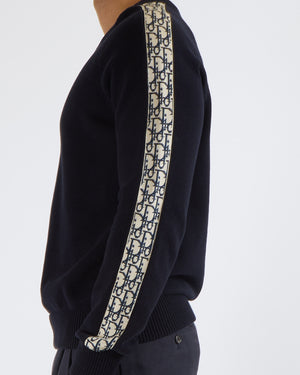 Christian Dior Menswear Navy Jumper With Oblique Logo Sleeve Detail Size L (UK 40)