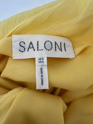 Saloni Pastel Yellow Renu Draped Ruffle Silk Blend Maxi Dress Size UK UK 8