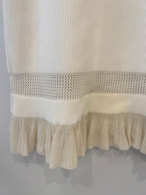 Alaïa White Ribbed Sleeveless Mini Dress with Knit and Frill Details Size FR 38 (UK 10)