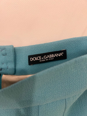 Dolce & Gabbana Light Blue Wool Pleated Mini Skirt with Crystal Embellished Buttons Size IT 42 (UK 10)