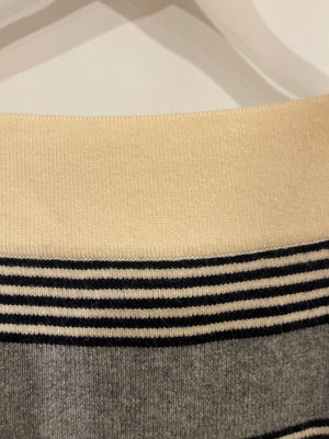 Chanel Grey, Navy and Cream Striped Cashmere Jumper with CC Logo Details Size FR 36 (UK 8)