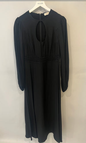 Zimmermann Black Long-Sleeved Maxi Dress with Front Cut-Out and Net Waistband Detail Size 2 (UK 12)