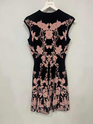 Alexander McQueen Black and Baby Pink Floral Embroidered Mini Sleeveless Dress Size IT 40 (UK 8)