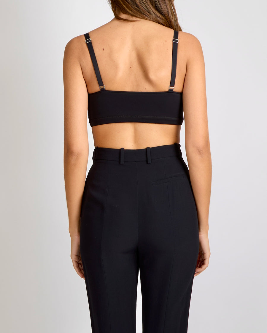 Alexander McQueen Black Cropped Bralette Top with Silver Zipper Detail Size IT 38 (UK 6)
