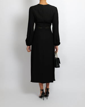 Zimmermann Black Long-Sleeved Maxi Dress with Front Cut-Out and Net Waistband Detail Size 2 (UK 12)