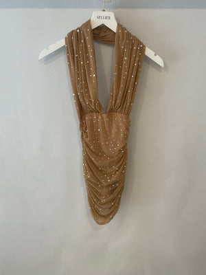 Norma Kamali Beige Top and Skirt Set with Crystal Embellishments Size S (UK 8)