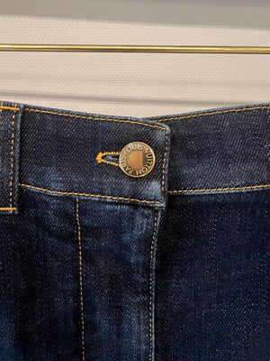 Louis Vuitton Blue Indigo Denim Shorts with Brown Leather LV Monogram Pocket Detail Size FR 38 (UK 10)