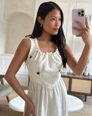 Louis Vuitton Cream Silk Monogram Midi Dress With Scuba Panelling and Drawstring Detail Size FR 38 (UK 10)