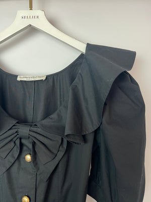 Alessandra Rich Black Mini Dress with Bow Neckline and Belt Detailing Size IT 40 (UK 8)