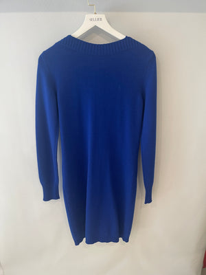 Chanel Cobalt Blue Cashmere Long Cardigan with Silver CC Logo Buttons Size FR 34 (UK 6)
