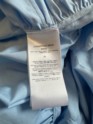 Giambattista Valli Light Blue and White Floral Embroidered Tiered Midi Dress with White Button Details Size IT 38 (UK 6)
