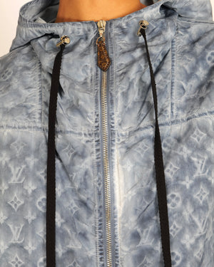 Louis Vuitton Blue Monogram Hooded Windbreaker Jacket with Canvas Brown Monogram Details Size FR 38 (UK 10)