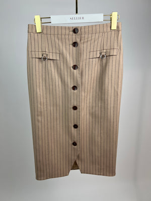 Altuzarra Beige Wool Striped Midi Skirt with Button Side Detail Size FR 38 (UK 10)