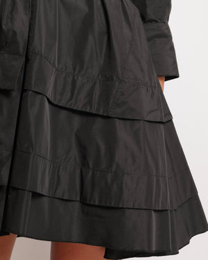 Alaia Black Long-Sleeved Mini Shirt Dress with Back Cut-Out Details and Tiered Skirt with Gathered Waistband Size FR 36 (UK 8) RRP £1,950