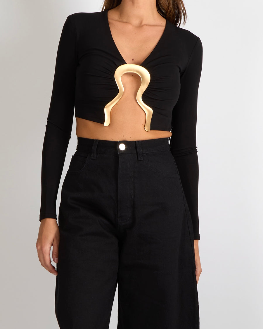 Cult Gaia Laia Top in Black with Gold Sculptural Hardware Detail Size XXS (UK 4) RRP £485