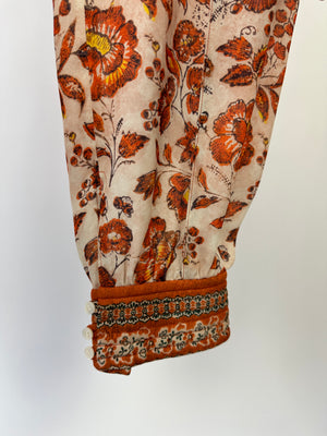 Loro Piana Orange Floral Print Silk Crepe Trousers with Ankle Cuff Detail IT 44 (UK 12)