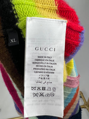 Gucci Multicoloured Cashmere Cardigan with Metallic Cuff & Collar Detail Size XL (UK 10-14)