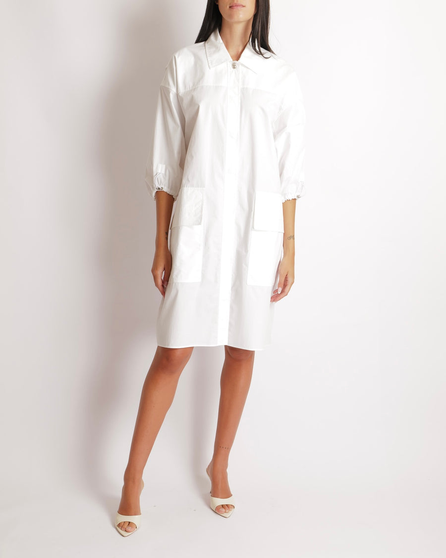Hermès White Shirt Dress with Pocket Details and Silver Button Size FR 38 (UK 10) RRP £2,590