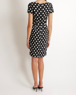 Prada Black Polkadot Short-Sleeve Mini Pleated Dress Size IT 42 (UK 10)