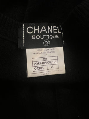 Chanel Vintage 95A Black Cashmere Cardigan with Black and White CC Logo Buttons Size FR 36 (UK 8)