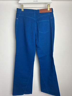 Loewe Electric Blue Denim Flared Jeans with Stitched Logo Detail Size FR 40 (UK 12)