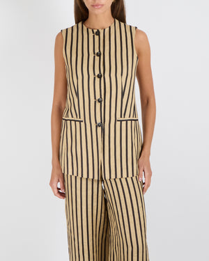 Max Mara Beige and Black Linen Striped Vest and Trouser Set Size IT 42 (UK 10) RRP £1,275