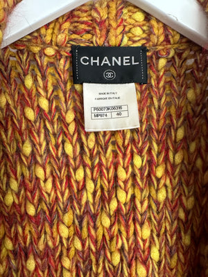 Chanel Multi-Colour Long Sleeve Wool Blend Knit Cardigan with Orange and Gold Lion Buttons Size FR 40 (UK 12)