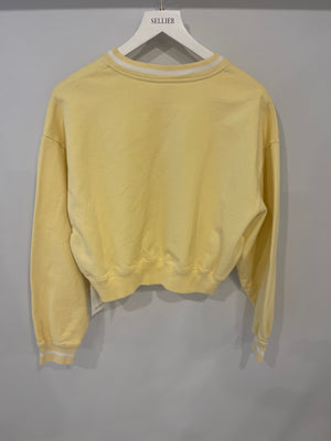 Sporty and Rich Yellow V-Neck Sweater with White Trim Detail Size S (UK 8)
