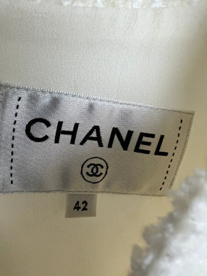 *HOT* Chanel 20K Ivory Tweed Sleeveless Dress with Pearl & Crystal Shoulder Detail FR 42 (UK 14) RRP £6590
