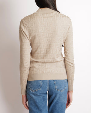 Fendi Beige FF Logo Metallic Long-Sleeve Top Size IT 42 (UK 10)&nbsp;