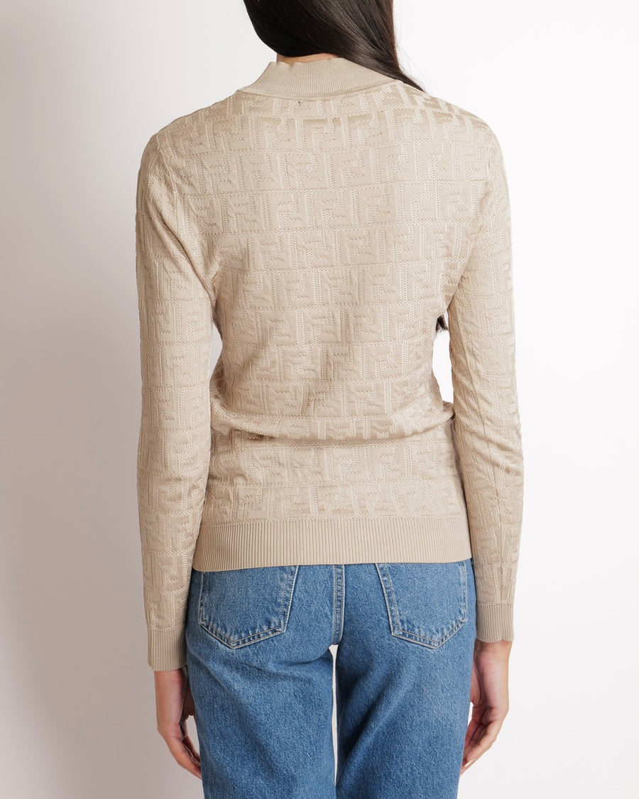 Fendi Beige FF Logo Metallic Long-Sleeve Top Size IT 42 (UK 10)&nbsp;