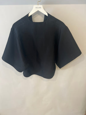 Toteme Black Cotton and Silk Blend Short Sleeved Azzuro Top Size XS (UK 6)